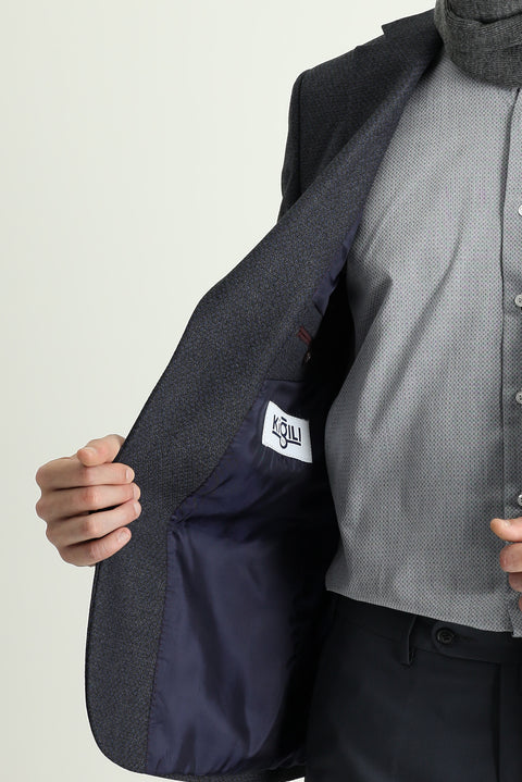 Dark Navy 4-Drop Relaxed Fit Classic Patterned Jacket