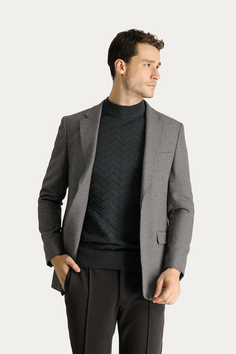 Dark Brown 4 Drop Relaxed Fit Classic Patterned Jacket