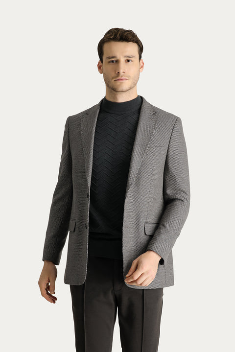Dark Brown 4 Drop Relaxed Fit Classic Patterned Jacket