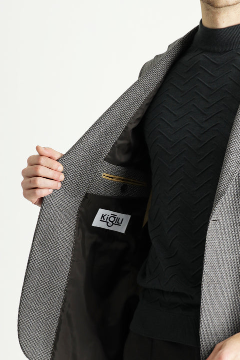 Dark Brown 4 Drop Relaxed Fit Classic Patterned Jacket