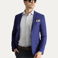 Orta Lacivert 7 Drop Super Slim Fit Eksra Dar Kesim Klasik Desenli Ceket