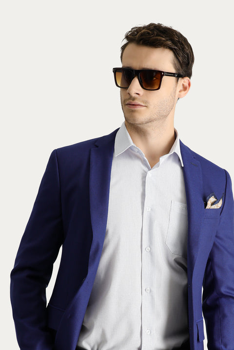 Orta Lacivert 7 Drop Super Slim Fit Eksra Dar Kesim Klasik Desenli Ceket