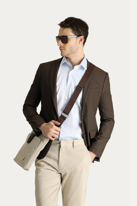 Dark Brown 7 Drop Super Slim Fit Extra Narrow Cut Classic Patterned Jacket