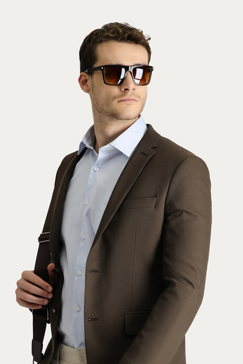 Dark Brown 7 Drop Super Slim Fit Extra Narrow Cut Classic Patterned Jacket