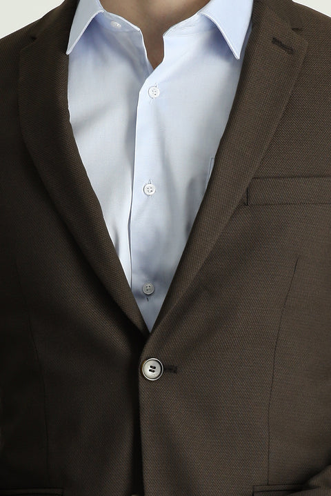 Dark Brown 7 Drop Super Slim Fit Extra Narrow Cut Classic Patterned Jacket
