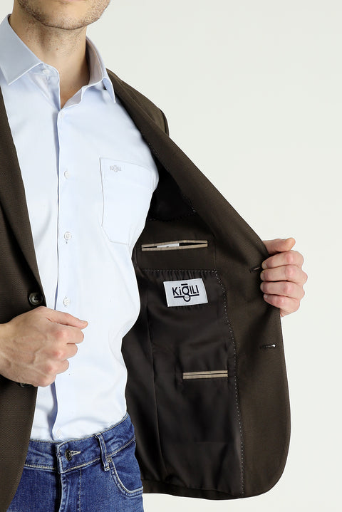 Dark Brown 7 Drop Super Slim Fit Extra Narrow Cut Classic Patterned Jacket