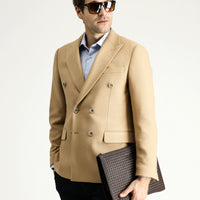 Camel 6 Drop Regular Fit Double-Breasted Patterned Jacket