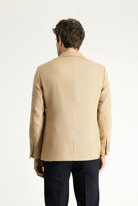Camel 6 Drop Regular Fit Double-Breasted Patterned Jacket