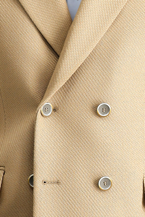 Camel 6 Drop Regular Fit Double-Breasted Patterned Jacket