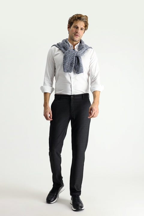 Dark Smoke Regular Fit Standard Cut Patterned Lycra Canvas / Chino Trousers