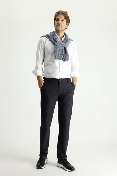 Dark Smoke Regular Fit Standard Cut Patterned Lycra Canvas / Chino Trousers
