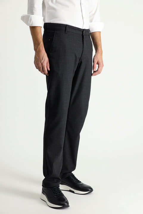Dark Smoke Regular Fit Standard Cut Patterned Lycra Canvas / Chino Trousers