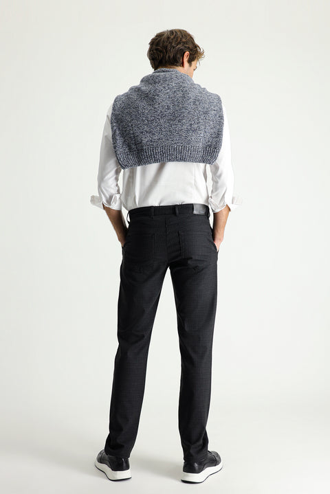 Dark Smoke Regular Fit Standard Cut Patterned Lycra Canvas / Chino Trousers