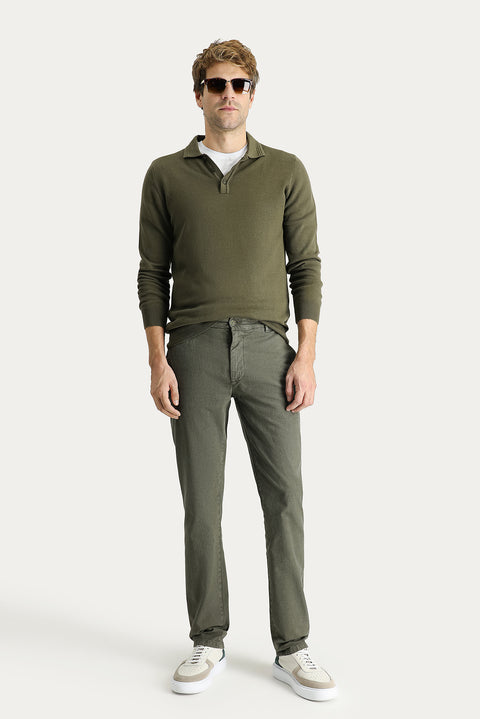 Yağ Yeşili-Olive Regular Fit Standart Kesim Likralı Kanvas / Chino Pantolon