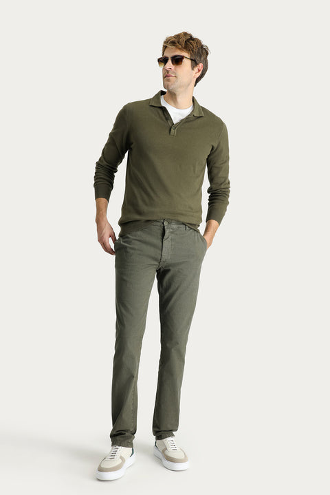 Yağ Yeşili-Olive Regular Fit Standart Kesim Likralı Kanvas / Chino Pantolon