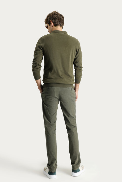Yağ Yeşili-Olive Regular Fit Standart Kesim Likralı Kanvas / Chino Pantolon