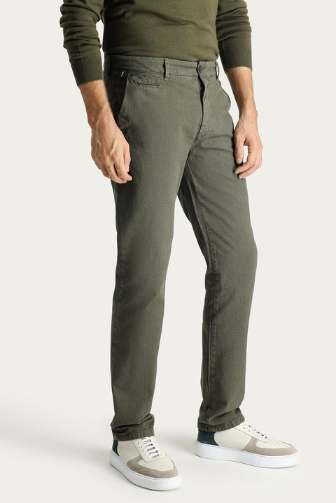Yağ Yeşili-Olive Slim Fit Dar Kesim Likralı Kanvas / Chino Pantolon