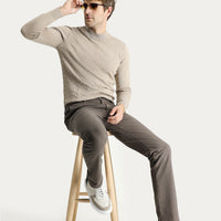 Dark Mink Regular Fit Standard Cut Lycra Canvas / Chino Trousers
