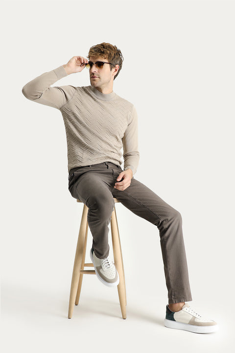 Dark Mink Slim Fit Stretch Canvas / Chino Trousers