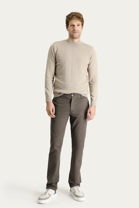 Dark Mink Regular Fit Standard Cut Lycra Canvas / Chino Trousers