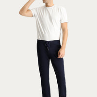 Dark Navy Blue Slim Fit Narrow Cut Elastic Waist Drawstring Stretchy Jogger Pants