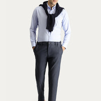 Dark Navy Slim Fit Patterned Elasticated Waist Lycra Canvas / Chino Trousers