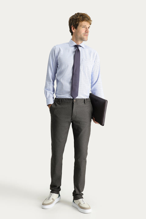 Dark Brown Slim Fit Patterned Elastic Waist Stretchy Canvas / Chino Pants