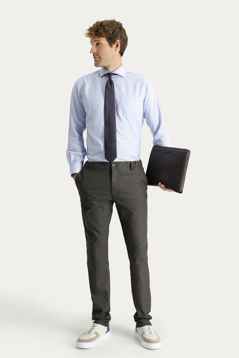 Dark Brown Slim Fit Patterned Elastic Waist Stretchy Canvas / Chino Pants