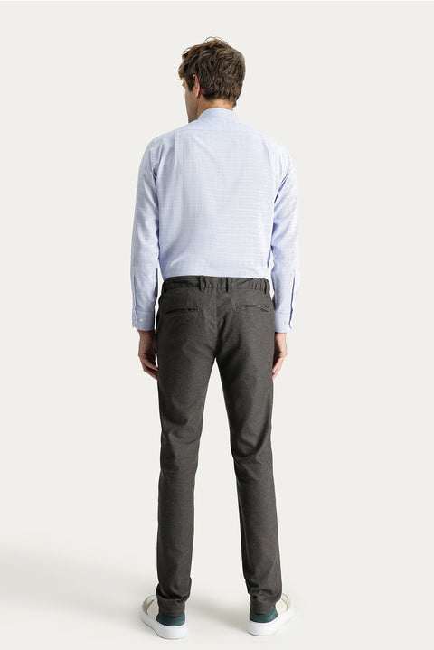 Koyu Kahve Regular Fit Standart Kesim Desenli Beli Lastikli Likralı Kanvas / Chino Pantolon
