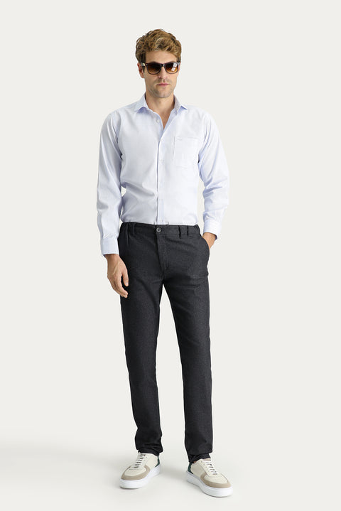 Dark Anthracite Regular Fit Standard Cut Patterned Elastic Waist Stretchy Canvas / Chino Trousers