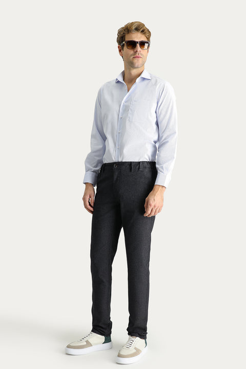 Dark Anthracite Regular Fit Standard Cut Patterned Elastic Waist Stretchy Canvas / Chino Trousers