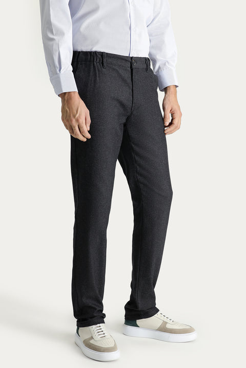 Dark Anthracite Regular Fit Standard Cut Patterned Elastic Waist Stretchy Canvas / Chino Trousers