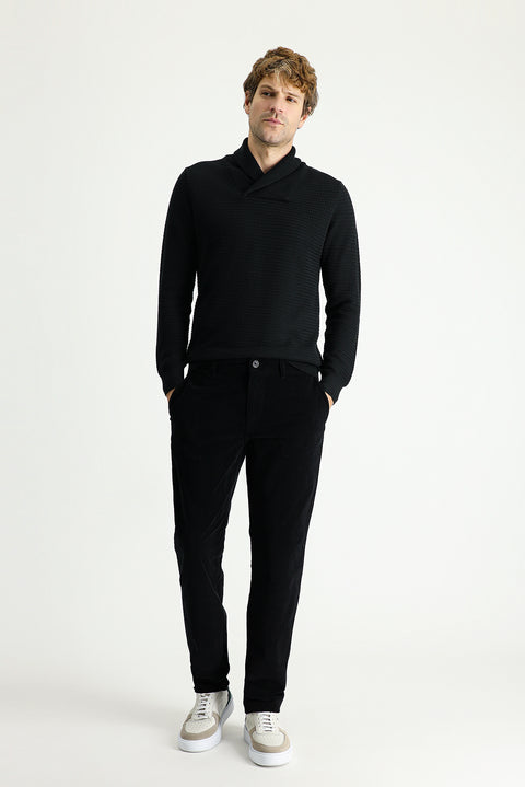 Black Relaxed Fit Lycra Corduroy Trousers