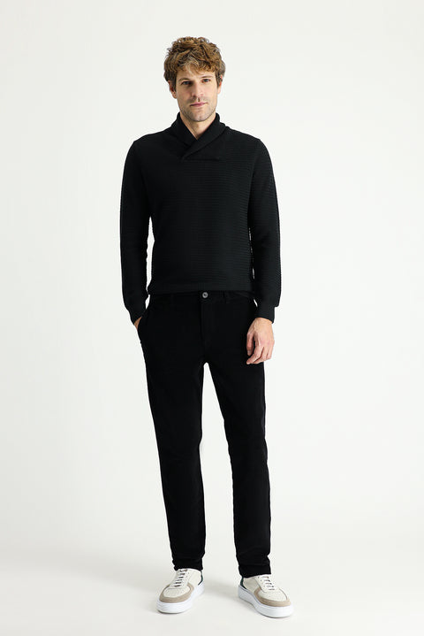 Black Relaxed Fit Lycra Corduroy Trousers