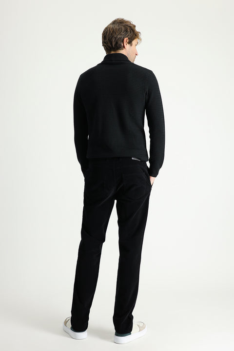 Black Relaxed Fit Lycra Corduroy Trousers