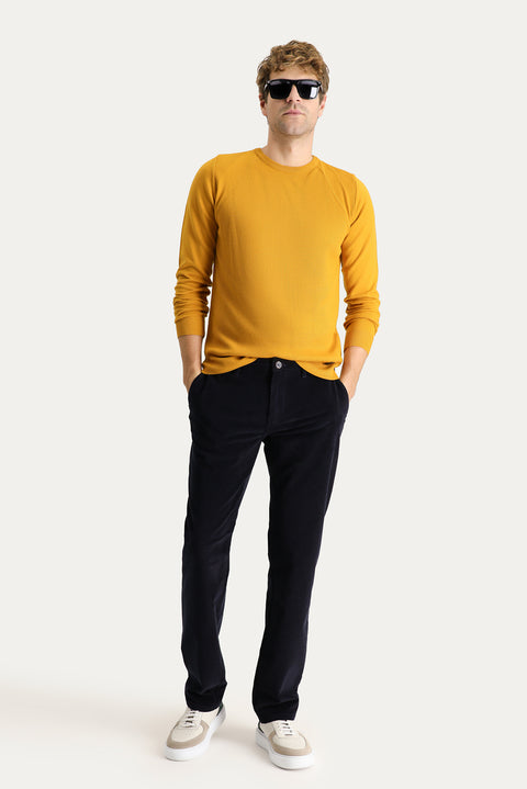Dark Navy Slim Fit Skinny Stretch Velvet Trousers