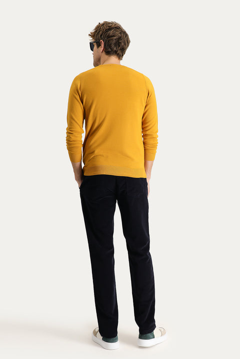 Dark Navy Regular Fit Standard Cut Lycra Corduroy Trousers