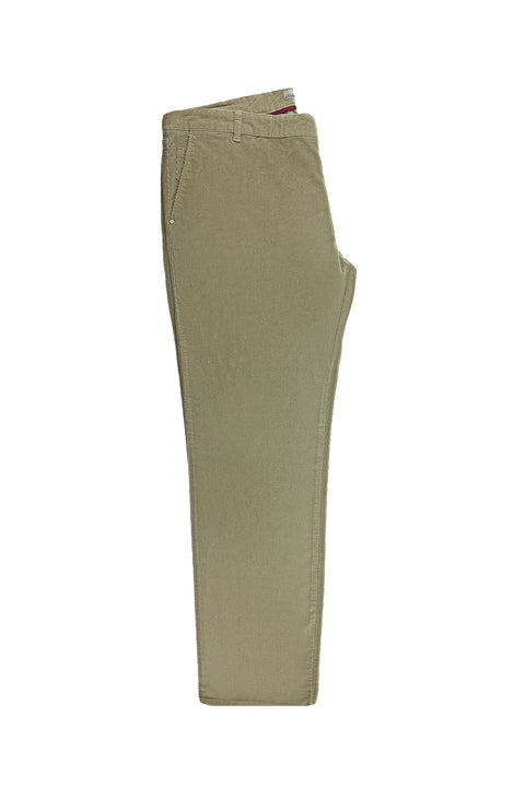 Light Beige Slim Fit Narrow Cut Velour Trousers with Lycra