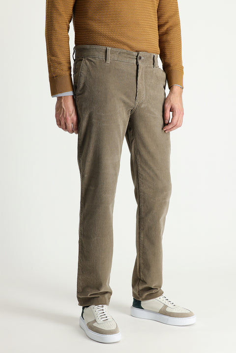 Dark Beige Regular Fit Standard Cut Lycra Velvet Trousers