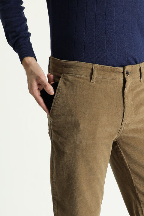 Taba Regular Fit Standard Cut Lycra Velvet Trousers