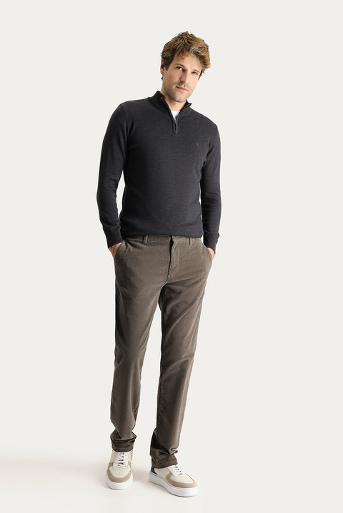 Olive Green Regular Fit Standard Cut Stretch Velvet Trousers