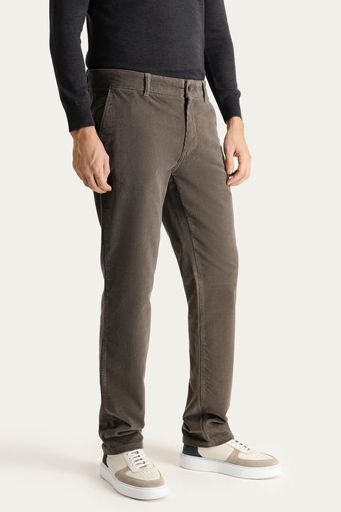 Olive Green Regular Fit Standard Cut Stretch Velvet Trousers