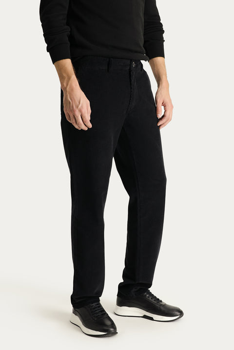 Black Regular Fit Standard Cut Lycra Velvet Trousers
