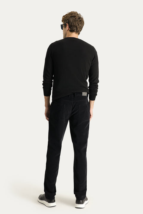 Black Regular Fit Standard Cut Lycra Velvet Trousers