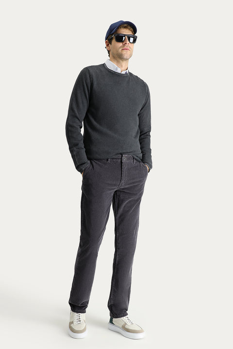 Dark Anthracite Regular Fit Standard Cut Lycra Velvet Trousers