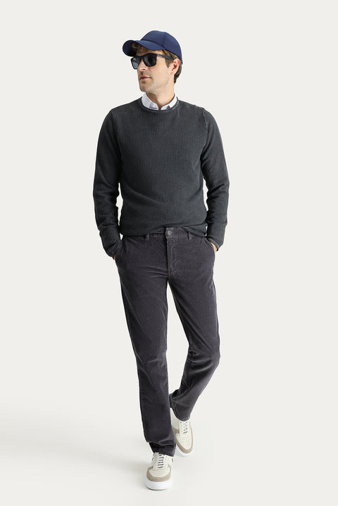 Dark Smoky Slim Fit Velvet Trousers with Lycra
