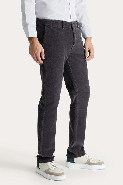 Dark Smoky Slim Fit Velvet Trousers with Lycra