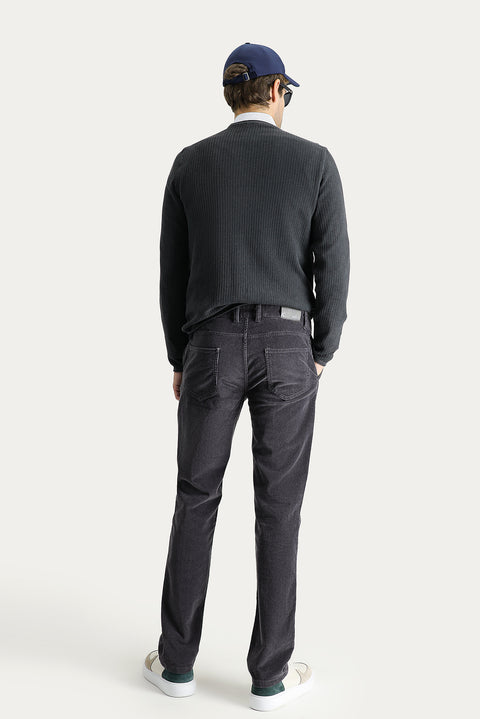 Dark Smoky Slim Fit Velvet Trousers with Lycra