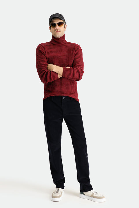 Dark Navy Regular Fit Standard Cut Lycra Corduroy Trousers