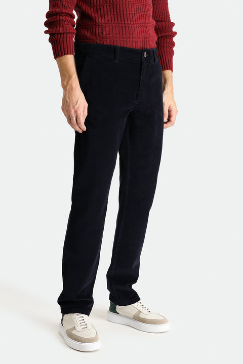 Dark Navy Regular Fit Standard Cut Lycra Corduroy Trousers
